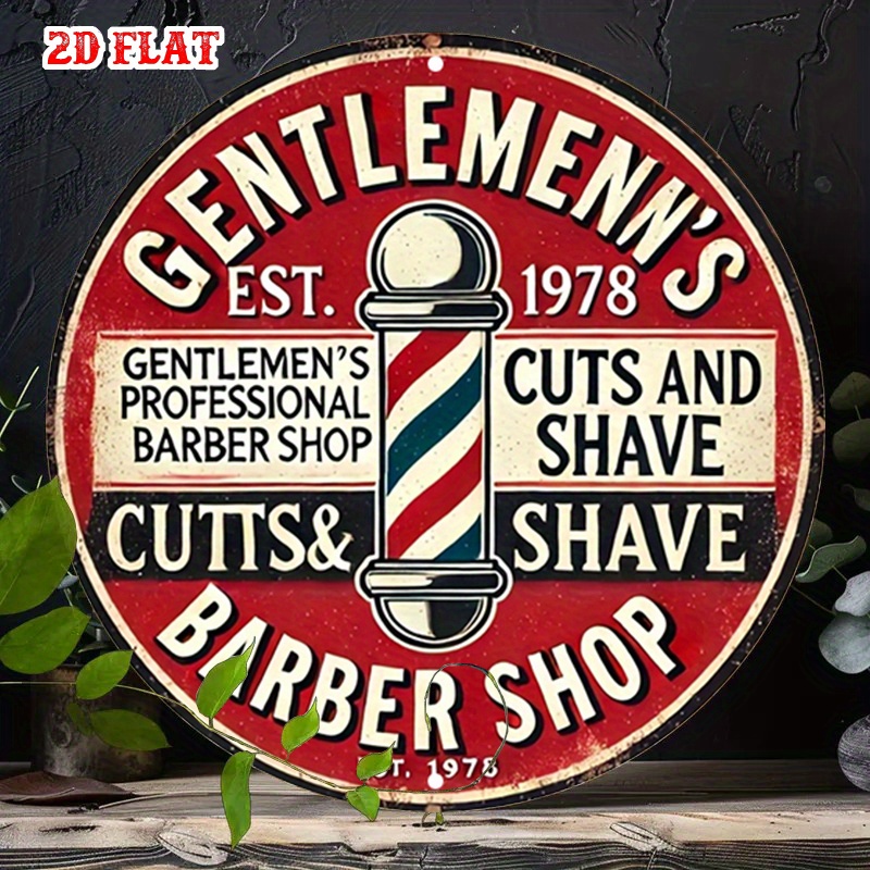 Men'S Grooming Barbershop - 클래식 이발소 2D 평면 원형 알루미늄